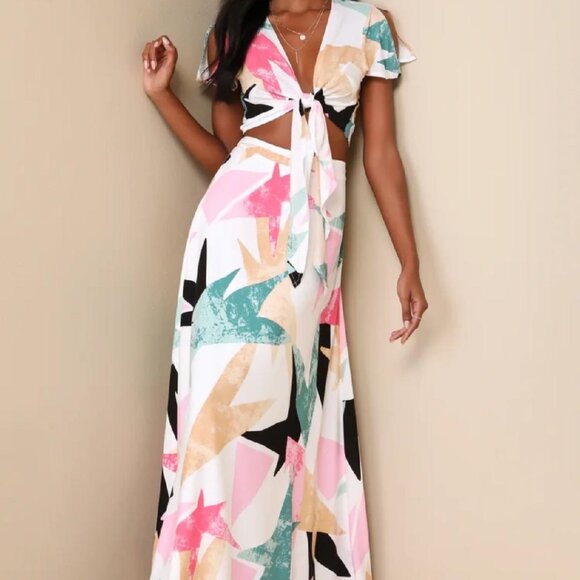 LuLus Daydreaming White Print Two-Piece Maxi Dress Set (SIZES XS & XS) - Picture 3 of 13